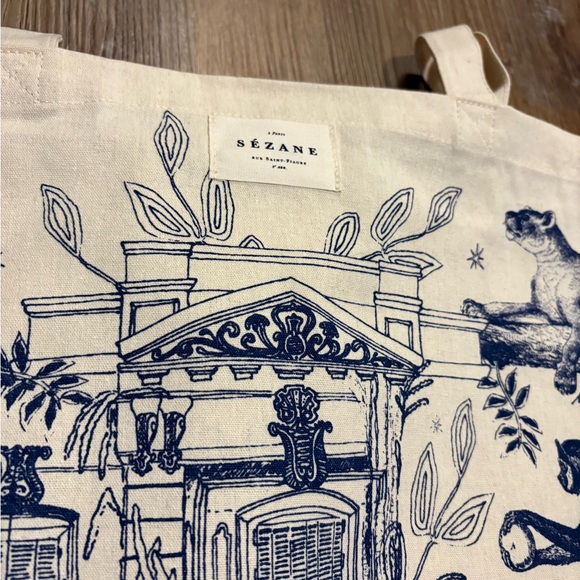 Sezane Tote Bag with Blue Animal Print - Picture 3 of 4